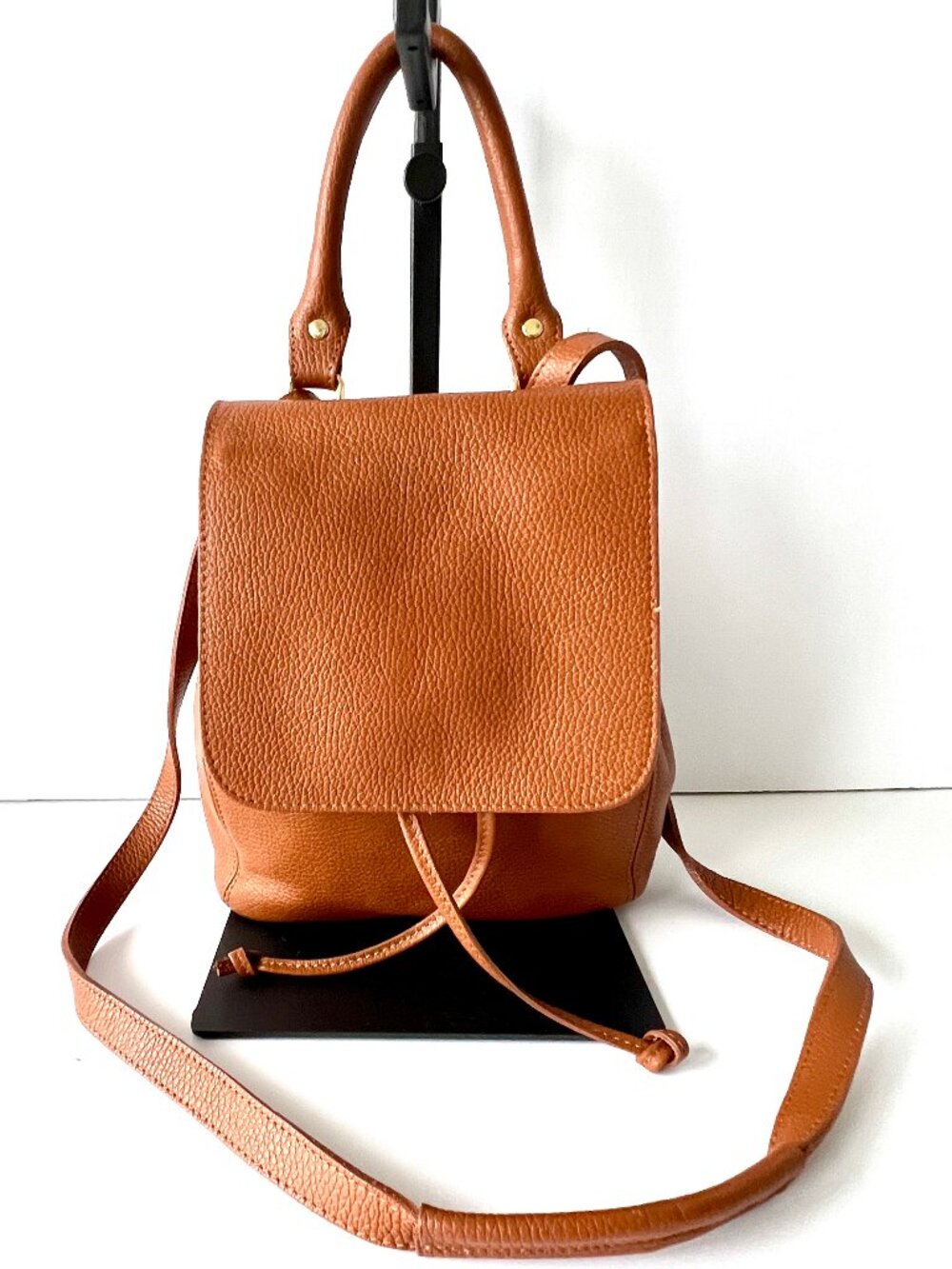 Italian Backpack Style or Crossbody Bag, Brown Leather with Top Handle - Picture 1 of 16